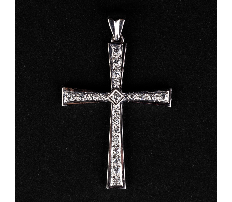 Gold vintage cross pendant with diamonds - 1