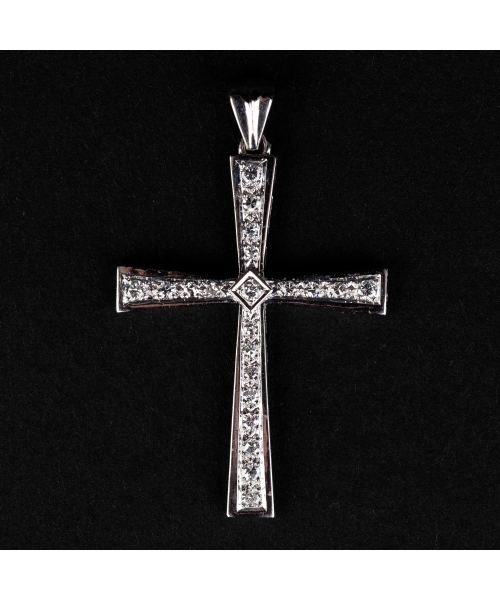 Gold vintage cross pendant with diamonds - 1