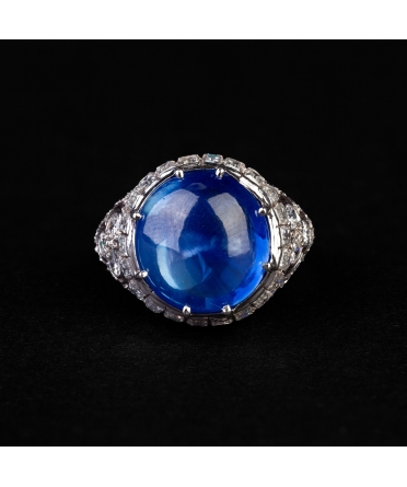 Platinum Art Deco ring with diamonds and Sri Lanka sapphire - 1