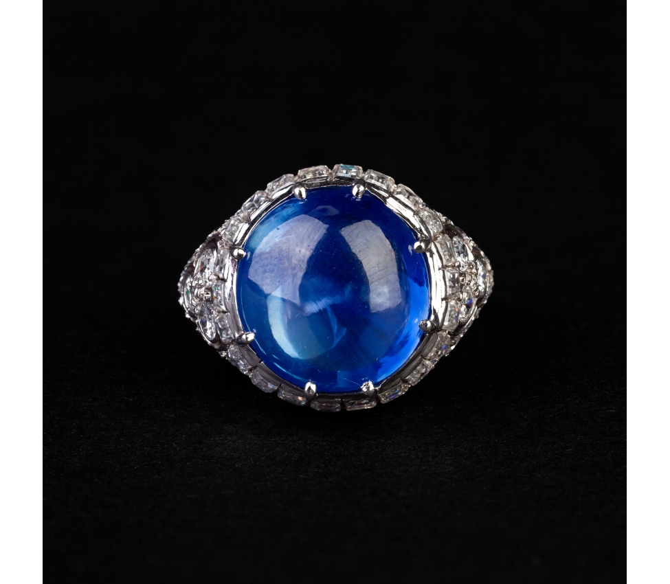 Platinum Art Deco ring with diamonds and Sri Lanka sapphire - 1