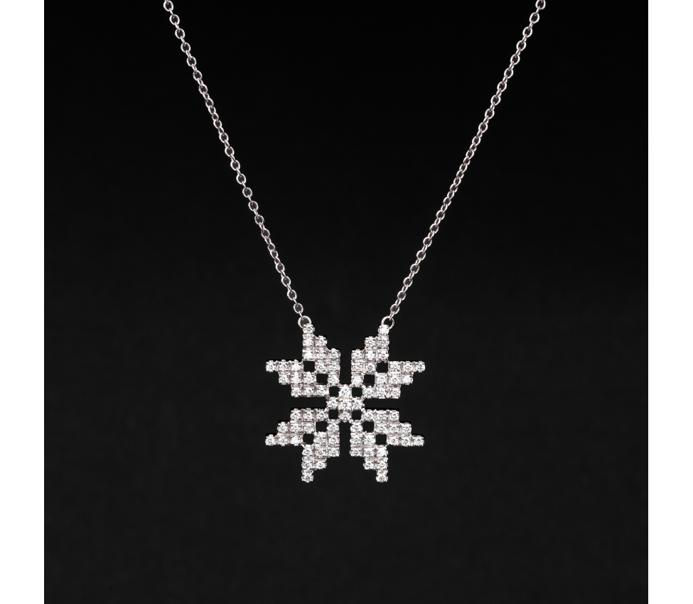 Gold vintage necklace snowflake with diamonds, Italy - 1