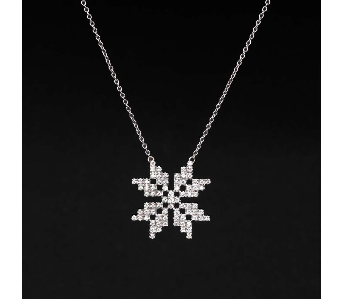 Gold vintage necklace snowflake with diamonds, Italy - 1