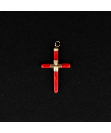 Gold cross pendant with coral, 19th century - 1