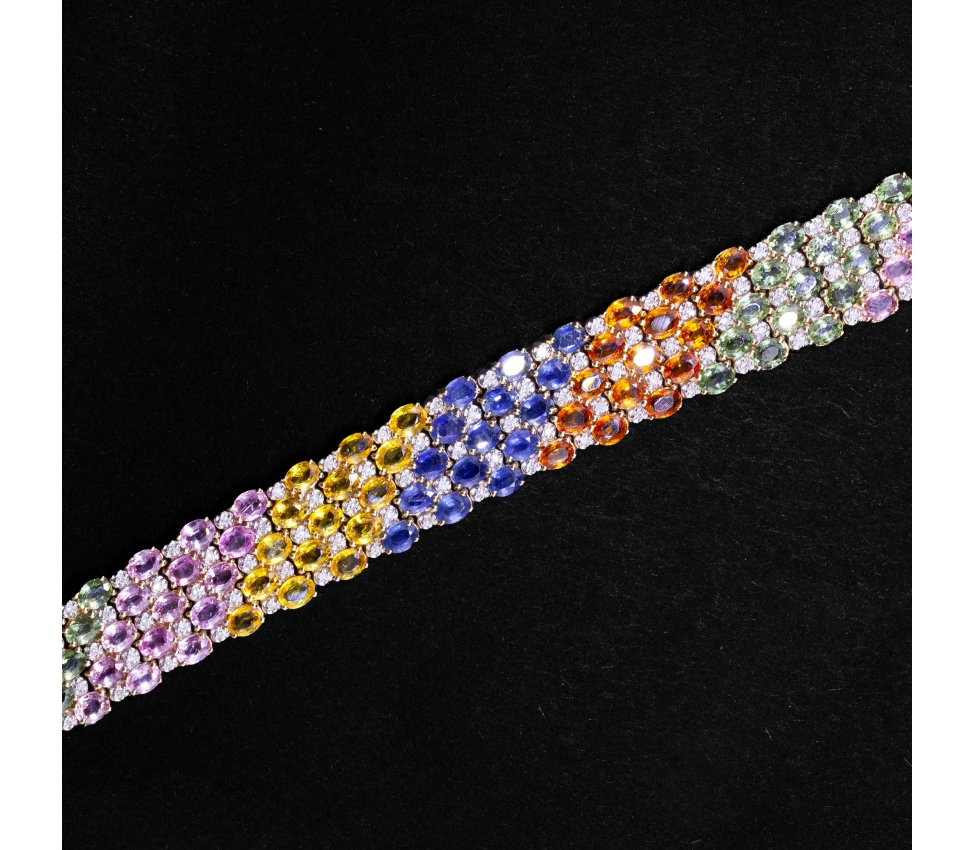 Gold vintage bracelet with colored sapphires and diamonds - 1