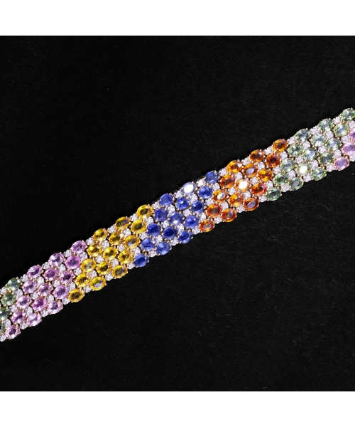 Gold vintage bracelet with colored sapphires and diamonds - 1