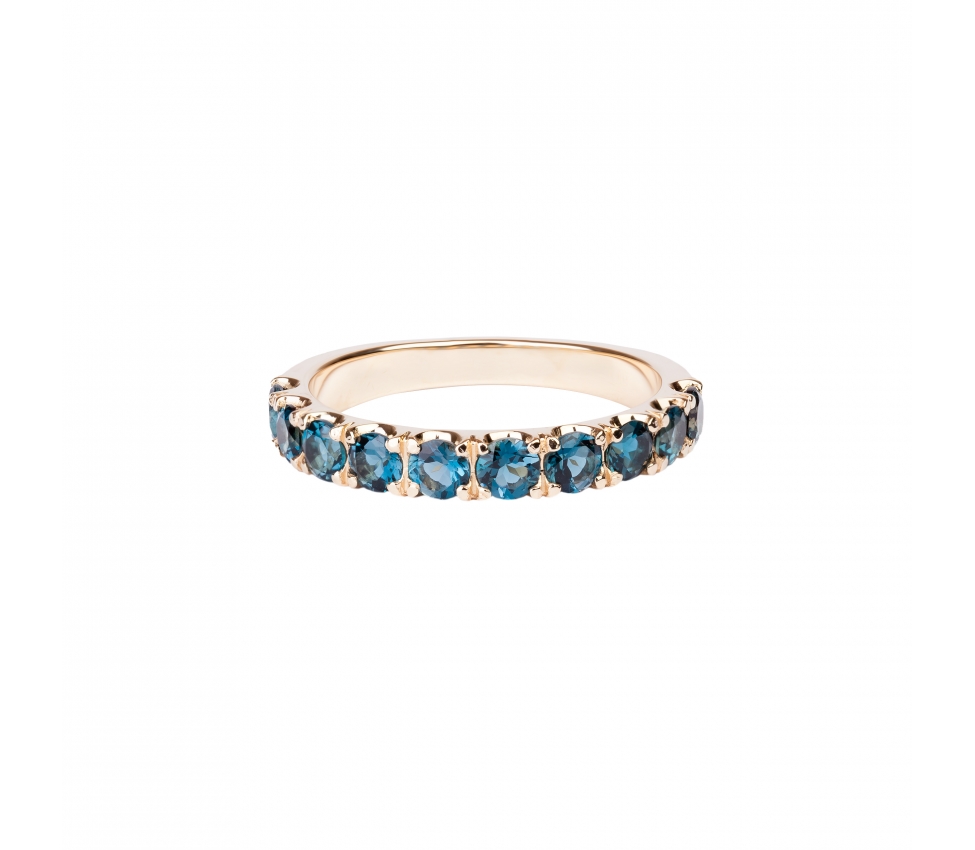 Złota obrączka Eternity Band z topazami London Blue do połowy - 1