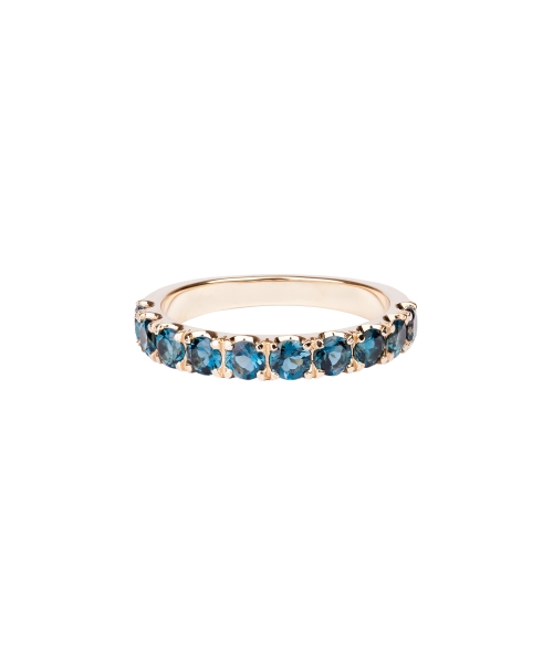 Złota obrączka Eternity Band z topazami London Blue do połowy - 1