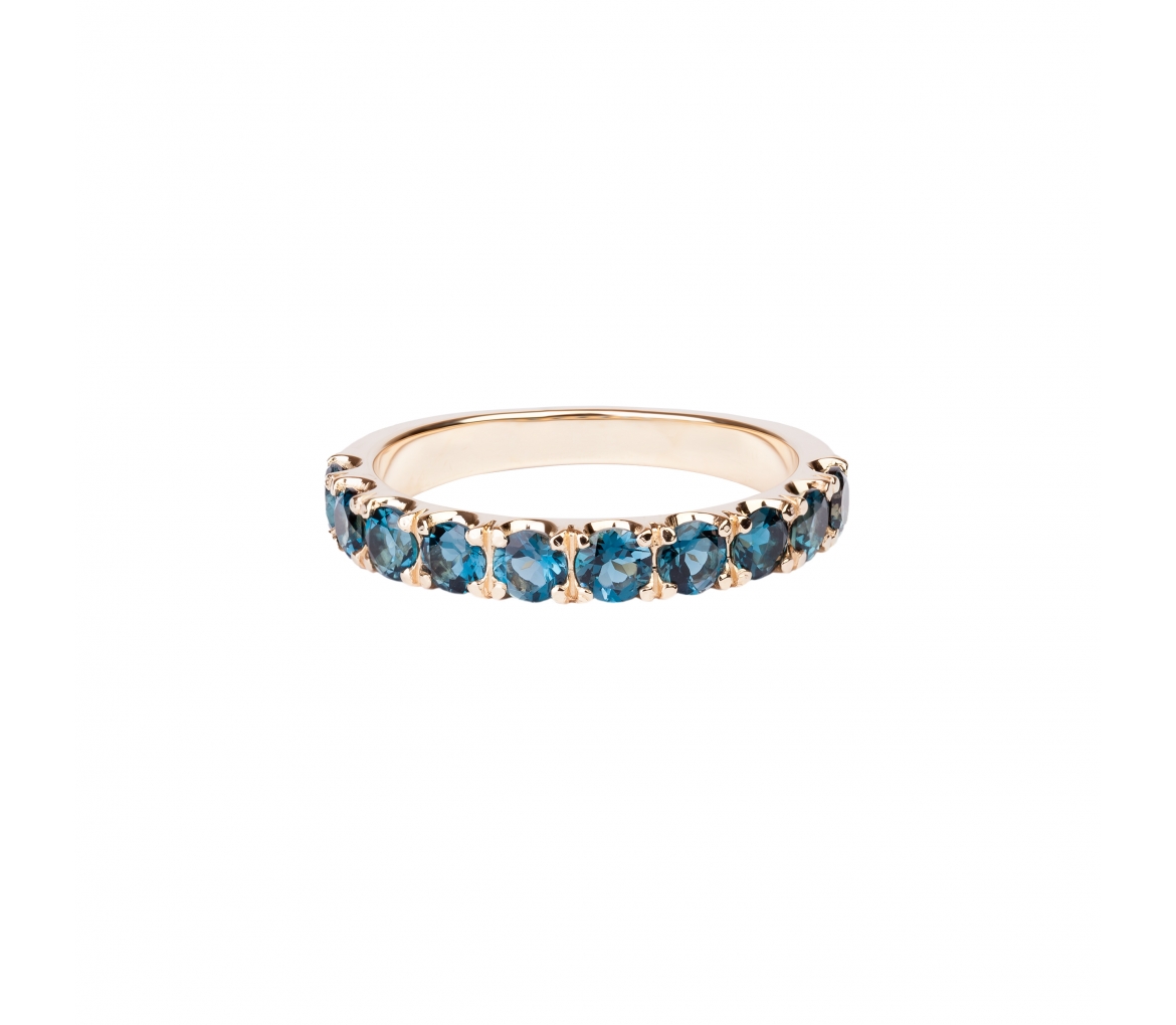 Złota obrączka Eternity Band z topazami London Blue do połowy - 1