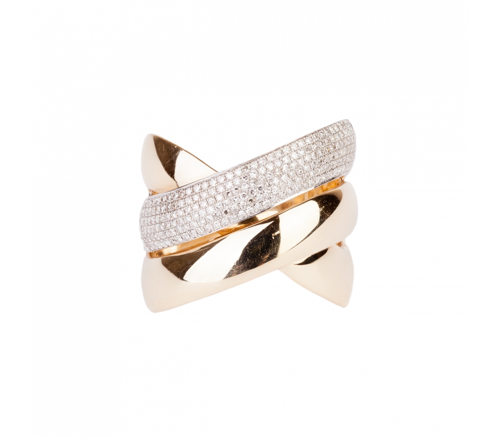 Gold glamour triple ring with diamonds - 1