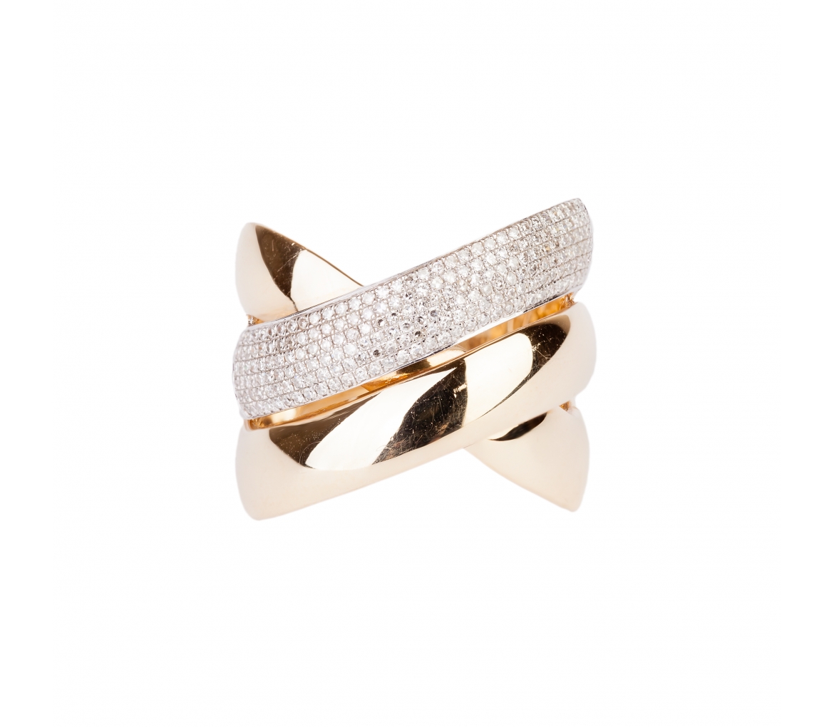 Gold glamour triple ring with diamonds - 1