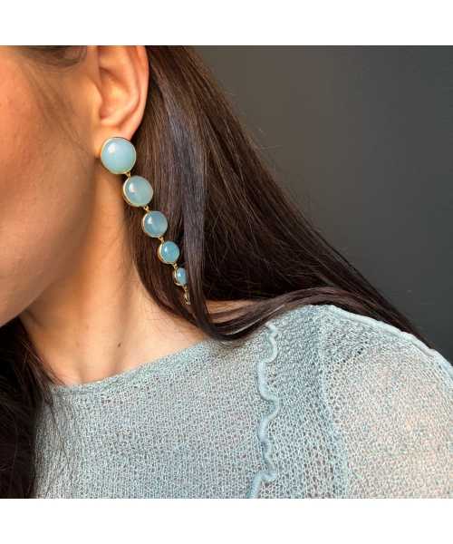 Gold-plated long bronze earrings with Paraiba chalcedony - 2