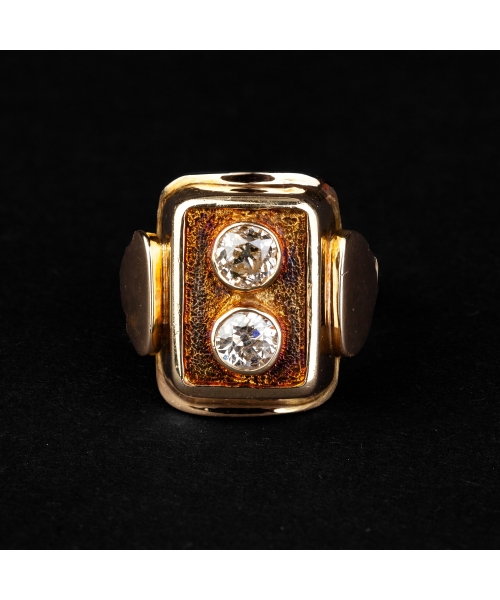 1960s gold signet ring with diamonds - 1