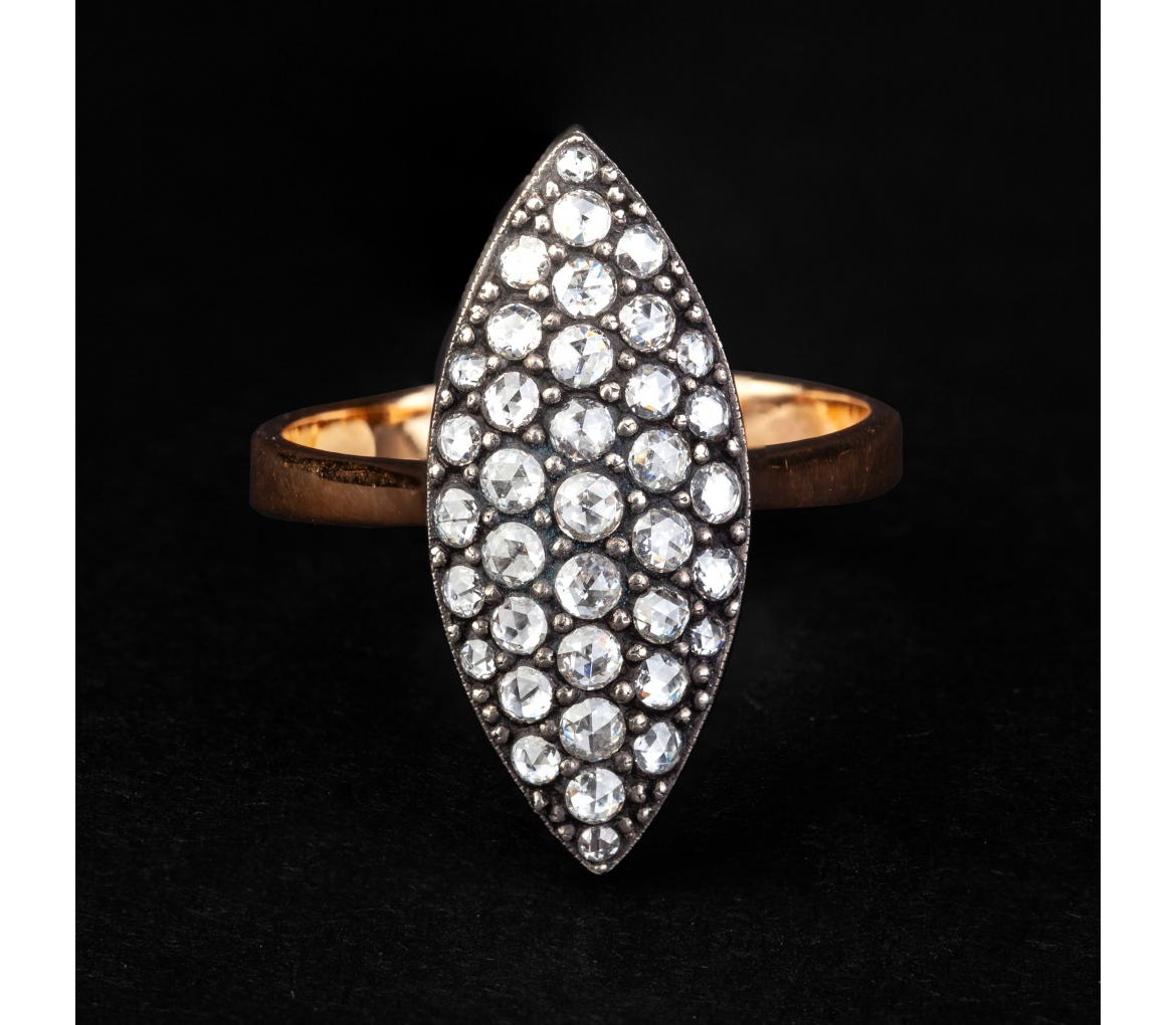 Gold vintage ring marquise with diamonds - 1