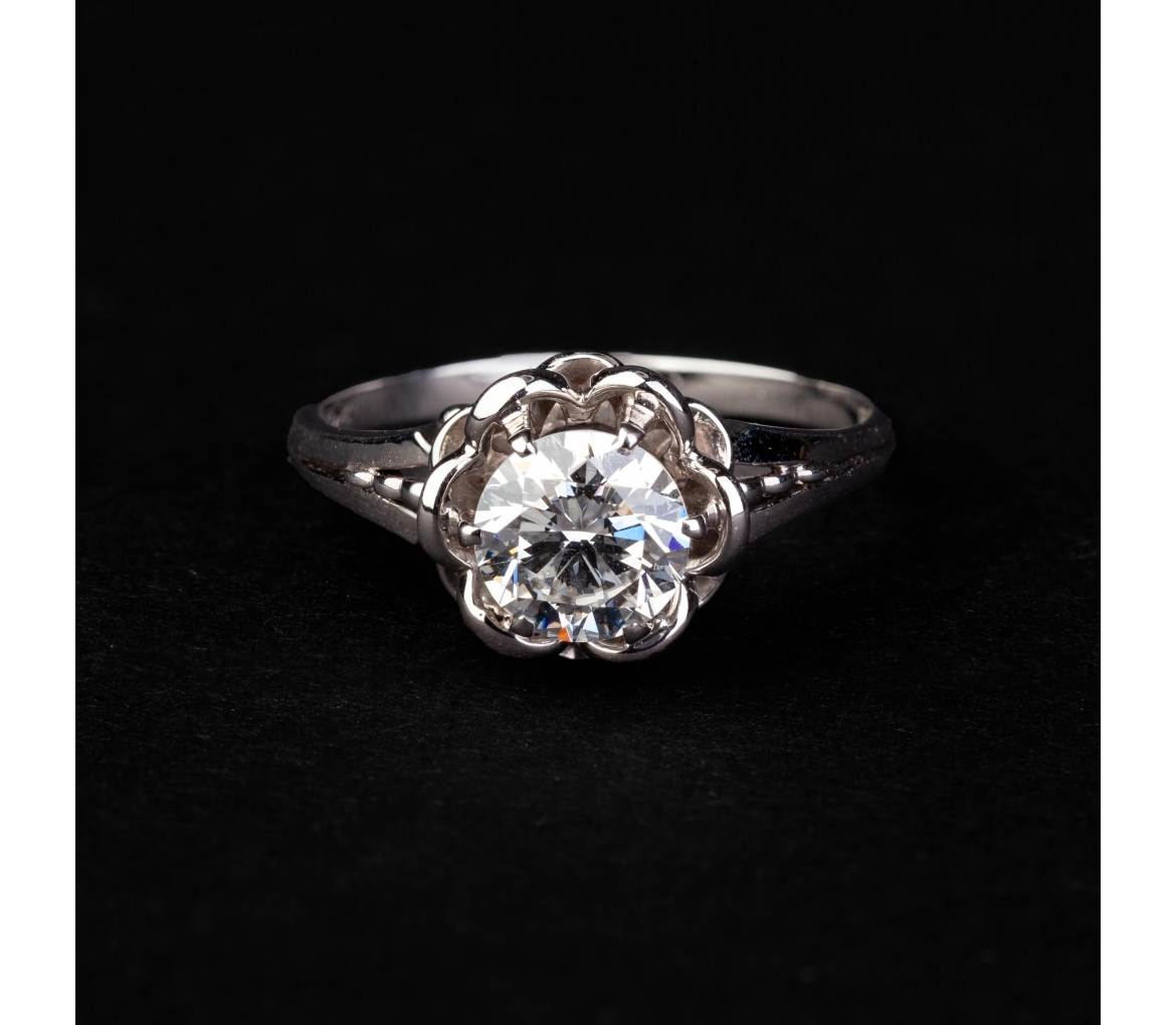 Gold vintage ring with 1.01 ct diamond - 1