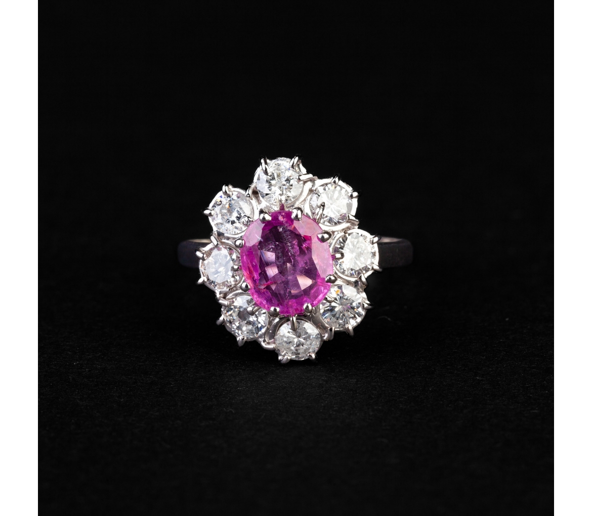 Gold ring with diamonds and pink sapphire, vintage - 1