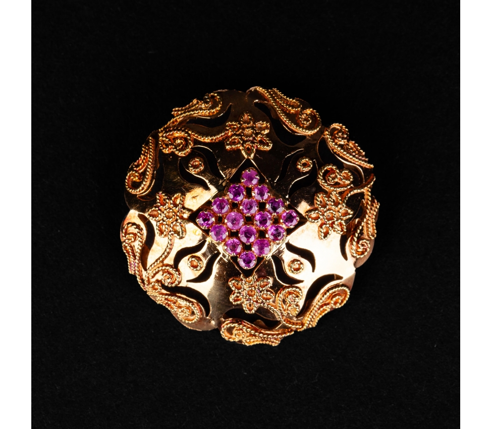 Gold vintage brooch with decorative stones - 1