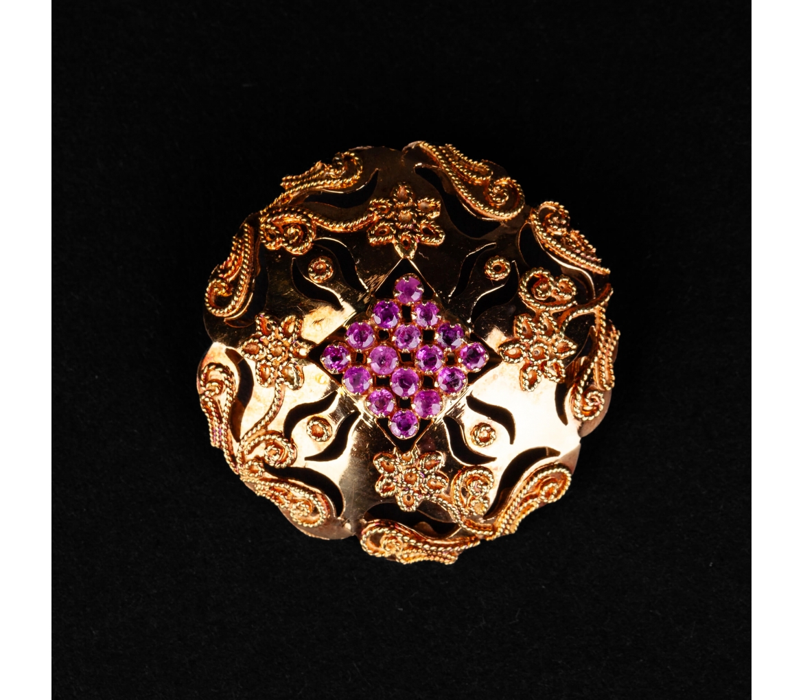 Gold vintage brooch with decorative stones - 1