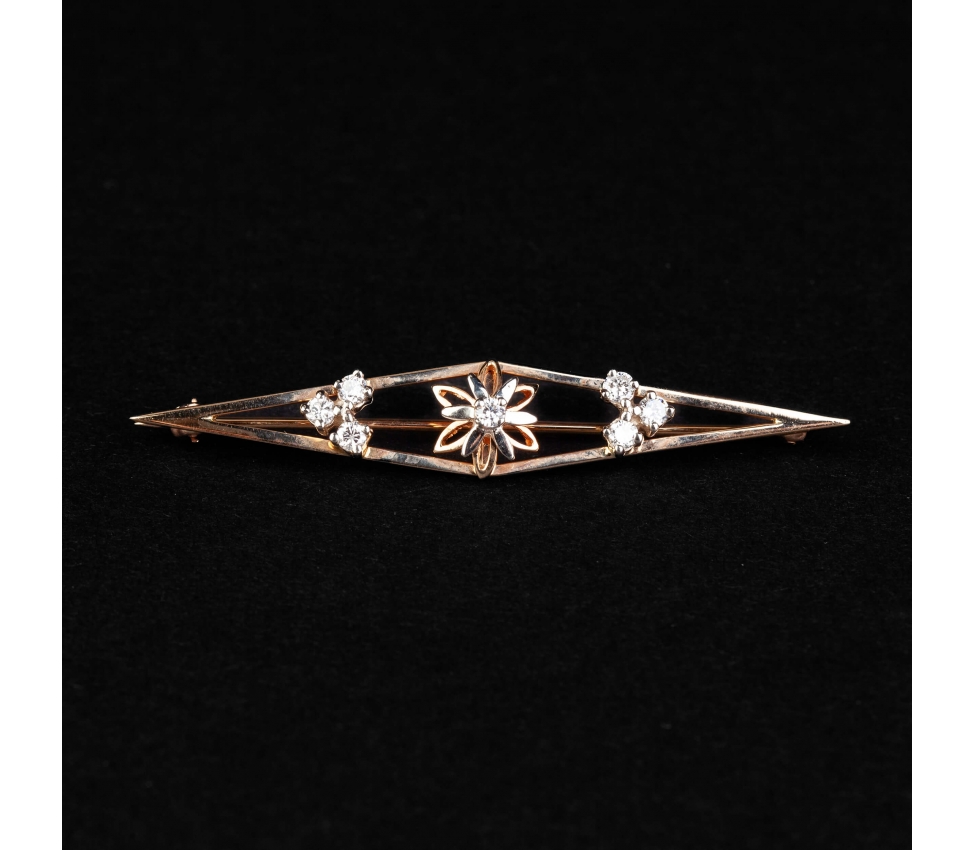 Gold vintage brooch with diamonds - 1