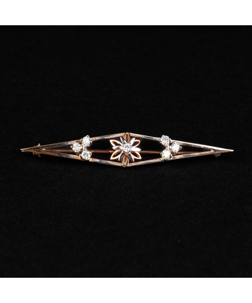 Gold vintage brooch with diamonds - 1