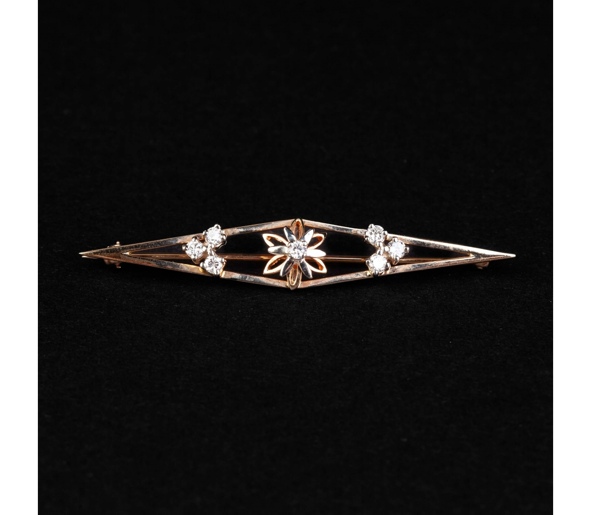 Gold vintage brooch with diamonds - 1