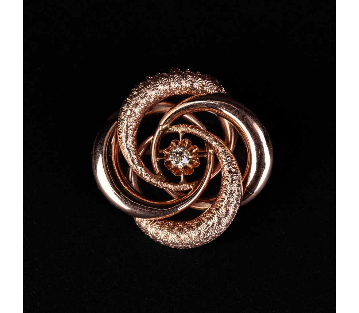 Gold Love Knot brooch with diamonds, 19th/20th century - 1