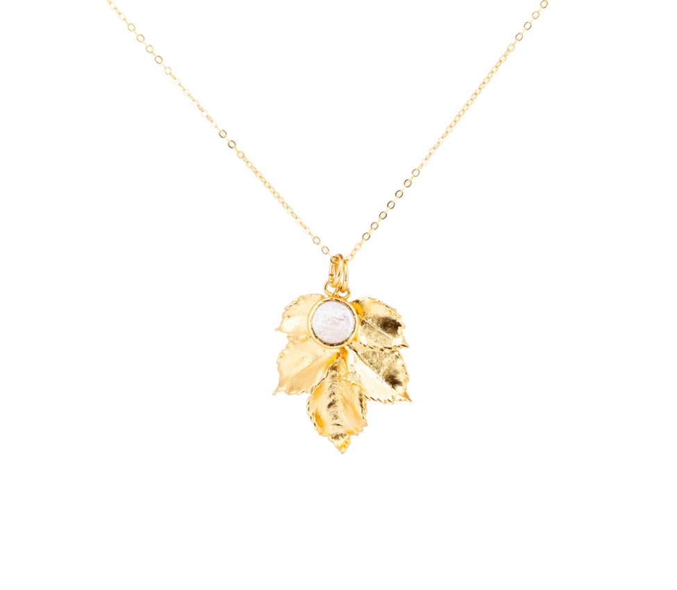 Goldplated bronze necklace with pearl and floral motif - 1