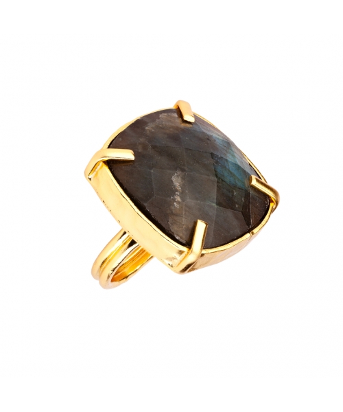 Gold-plated bronze ring with faceted labradorite - 1