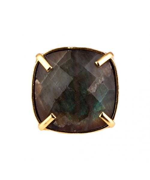 Gold-plated bronze ring with faceted labradorite - 2