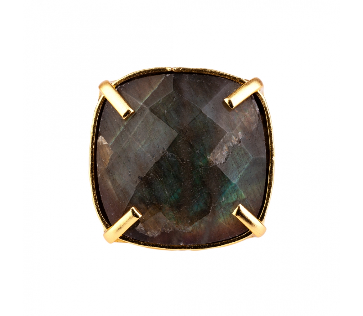 Gold-plated bronze ring with faceted labradorite - 2