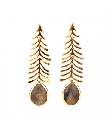 Goldplated bronze earrings with faceted labradorite - 1