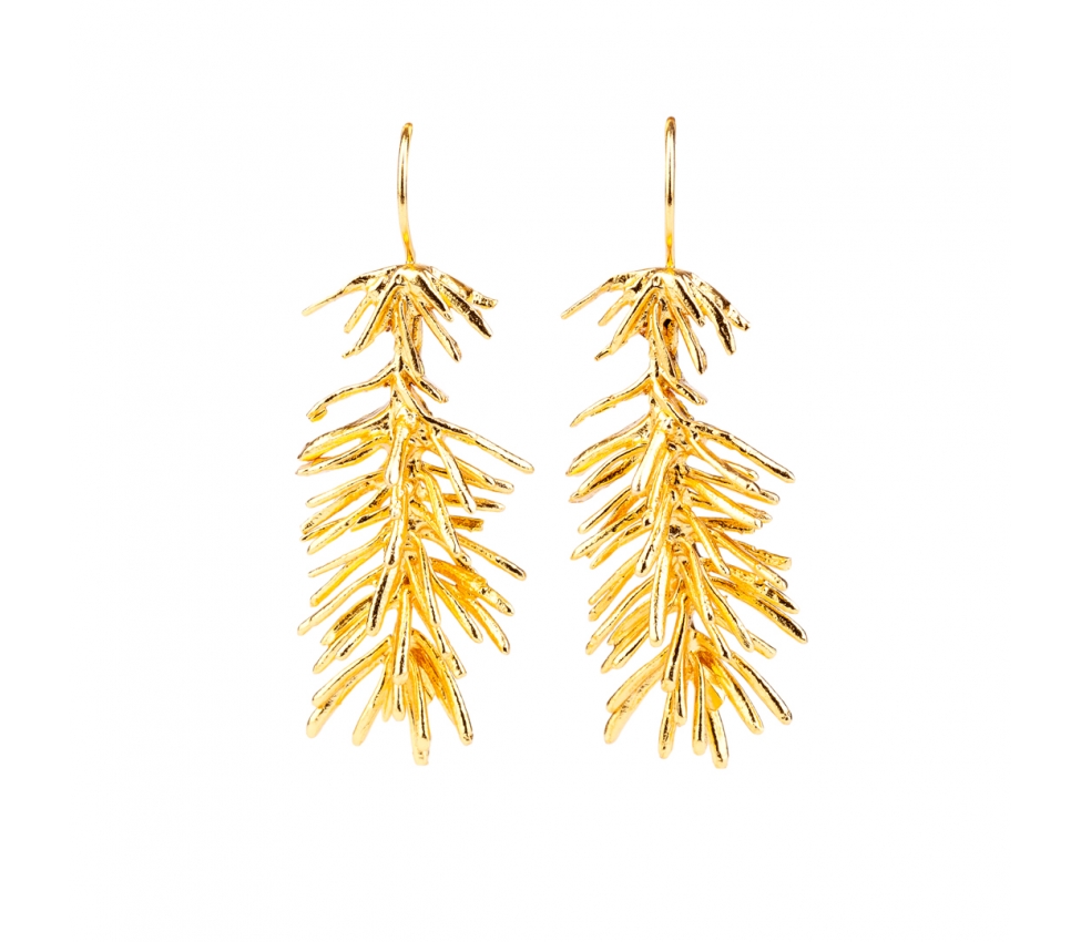 Goldplated bronze pine branch earrings - 1