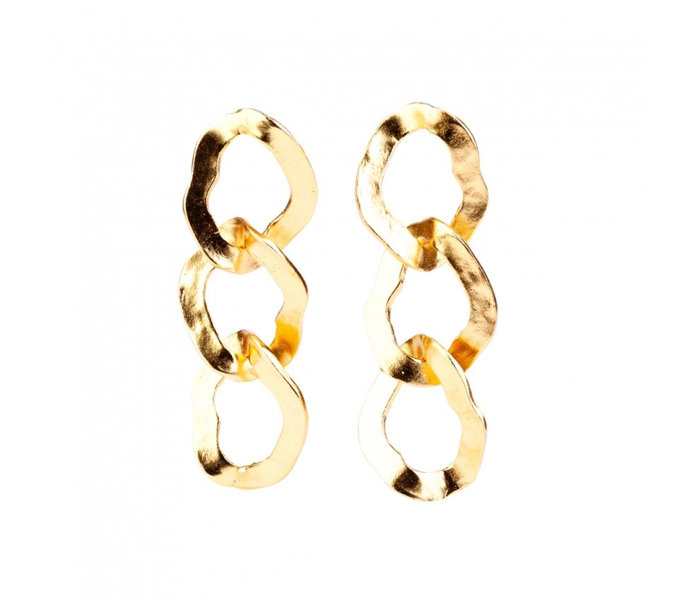 Goldplated hammered bronze chain link earrings - 1