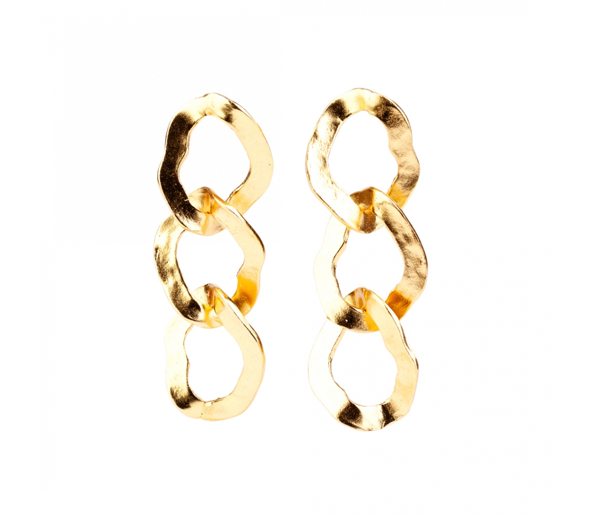 Goldplated hammered bronze chain link earrings - 1