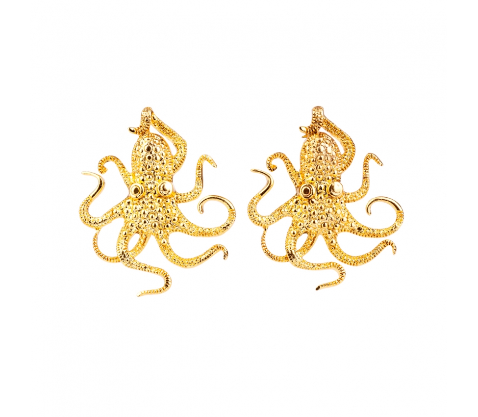 Goldplated bronze octopus earrings - 1