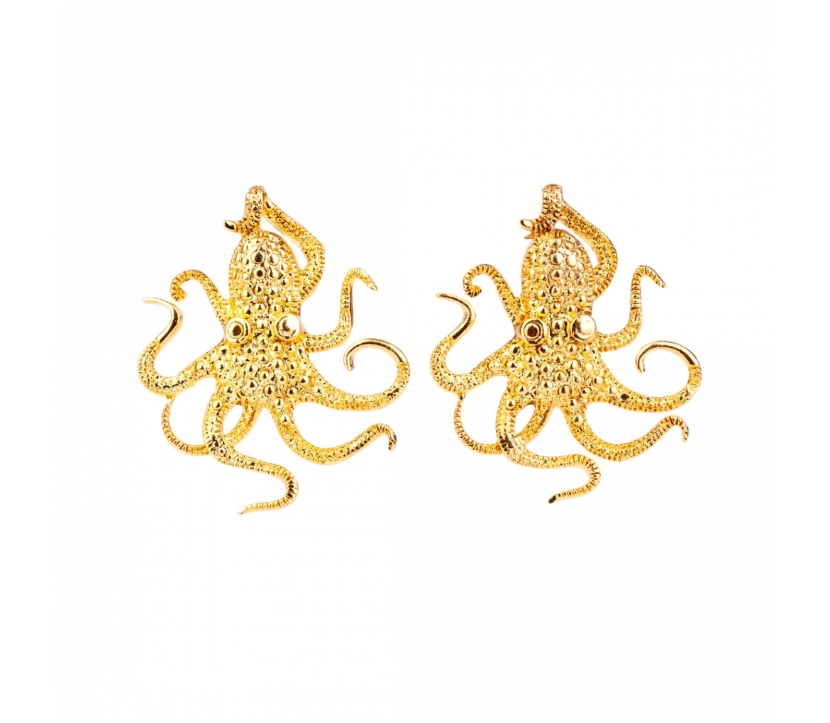 Goldplated bronze octopus earrings - 1