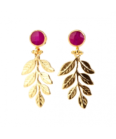 Goldplated bronze twig earrings with chalcedony - 1