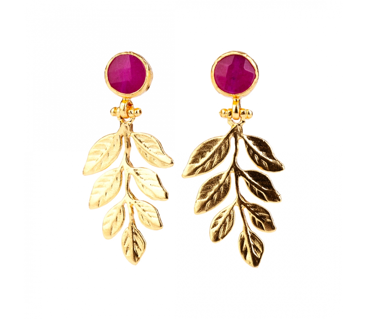 Goldplated bronze twig earrings with chalcedony - 1