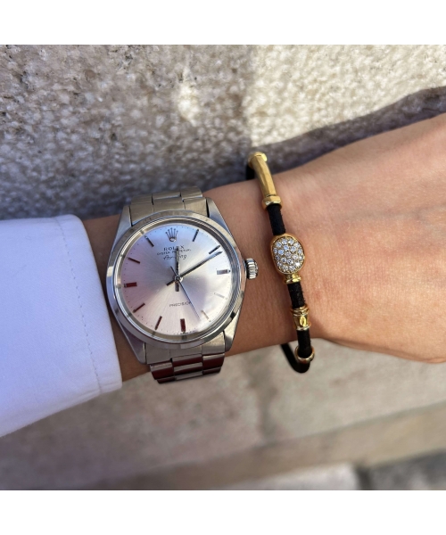 Leather bracelet with diamonds and handmade gold and silver elements - 2