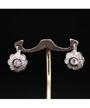 Gold earrings with rose-cut diamonds from the first half of the 20th century - 1