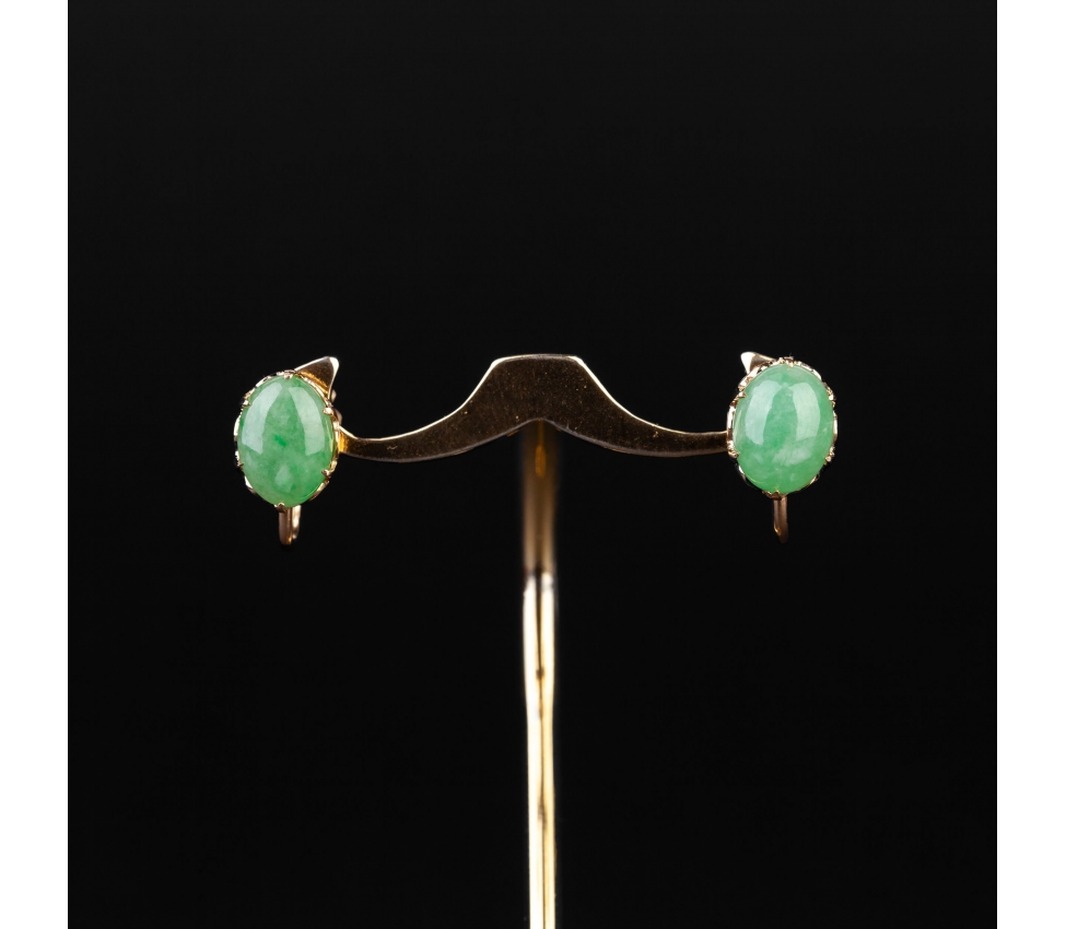 Gold earrings with jadeites with screws, 1950s - 1