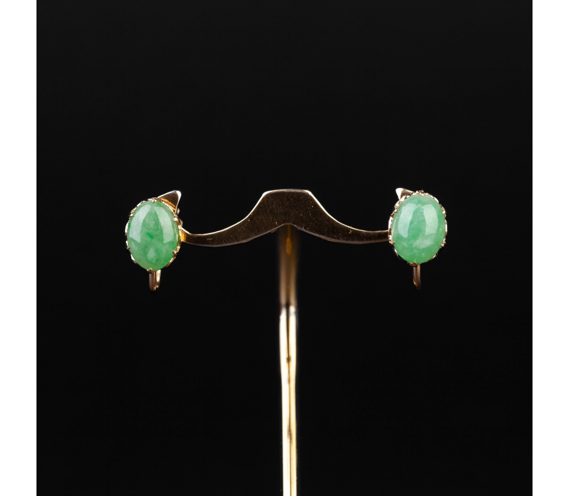 Gold earrings with jadeites with screws, 1950s - 1