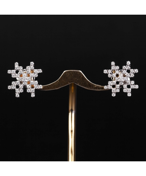 Gold vintage earrings snowflakes with diamonds, Italy - 1