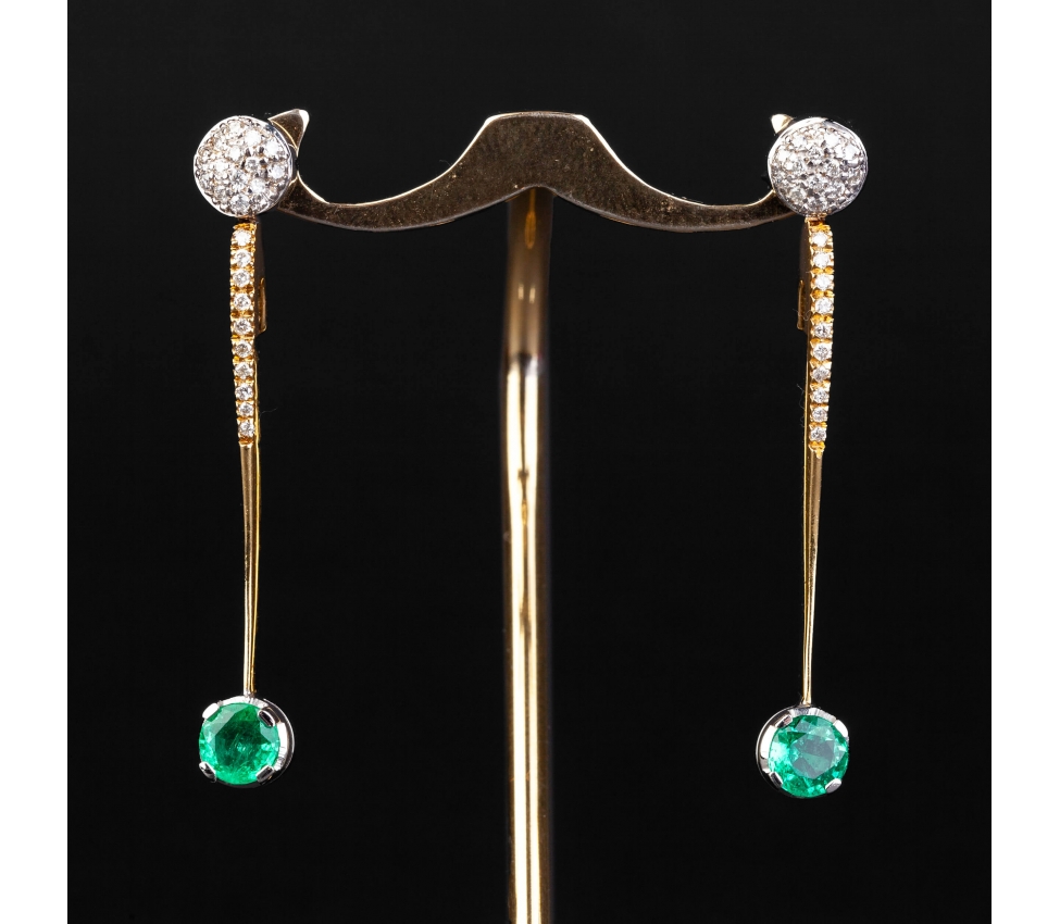 Gold vintage earrings with emeralds and diamonds - 1