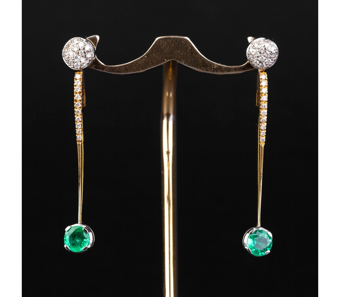 Gold vintage earrings with emeralds and diamonds - 1