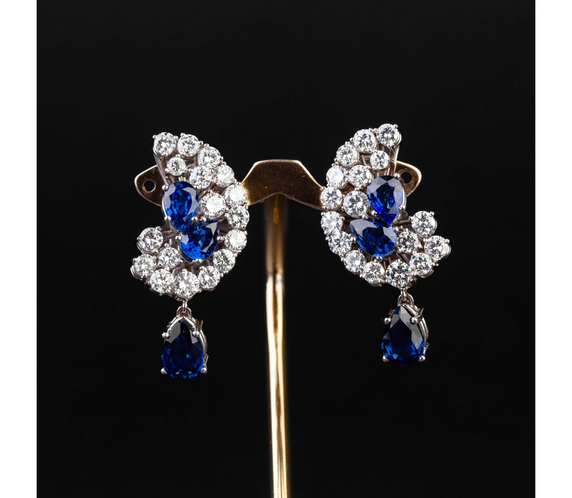 Earrings with sapphires and diamonds, handmade - 1