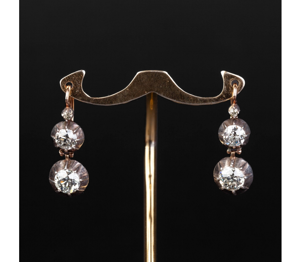 Gold diamond earrings from XIX century - 1