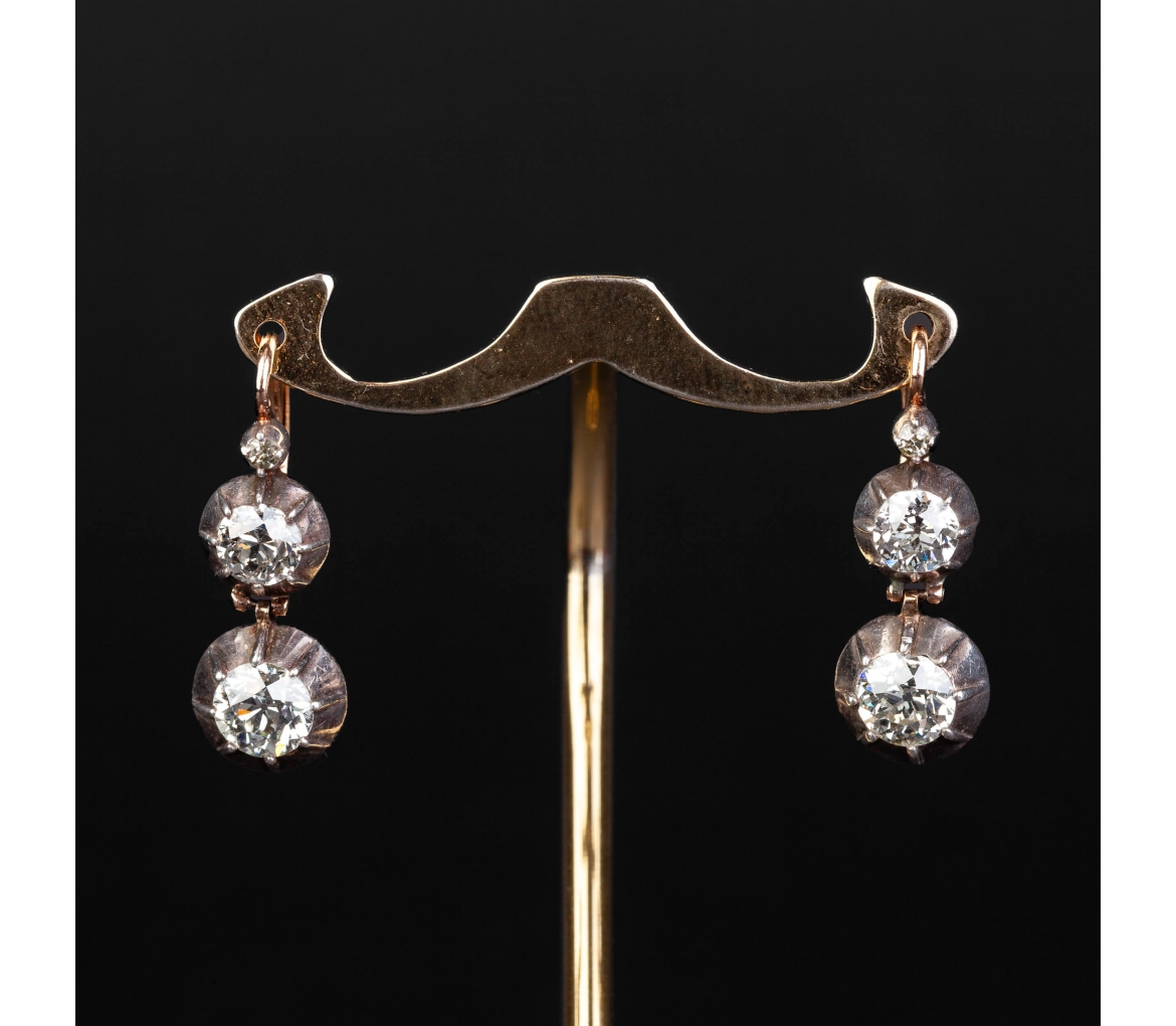 Gold diamond earrings from XIX century - 1