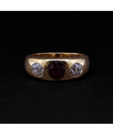 Gold signet ring with ruby ​​and diamonds, Austria-Hungary - 1