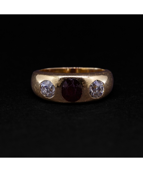 Gold signet ring with ruby ​​and diamonds, Austria-Hungary - 1