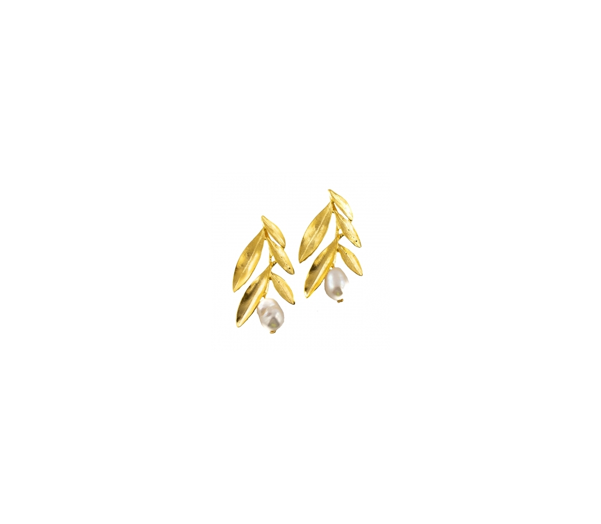 Goldplated bronze earrings with pearls and floral motif - 1